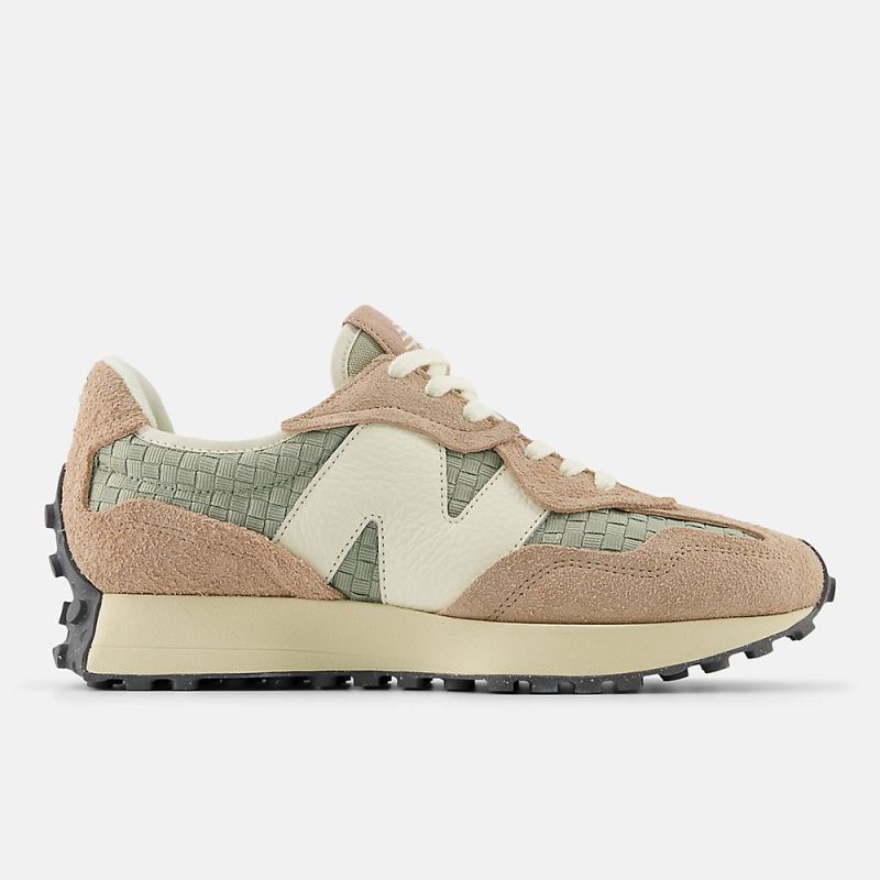 New Balance Women's 327 Shoes Flat Taupe with Olivine