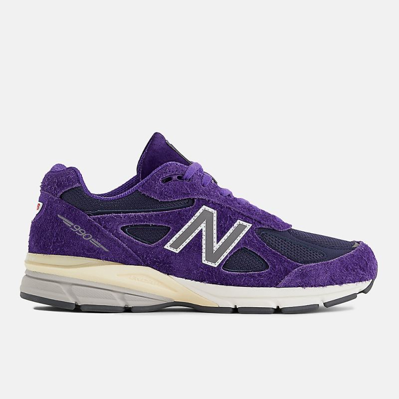 New Balance Men's Made in USA 990v4 Shoes Plum with Silver