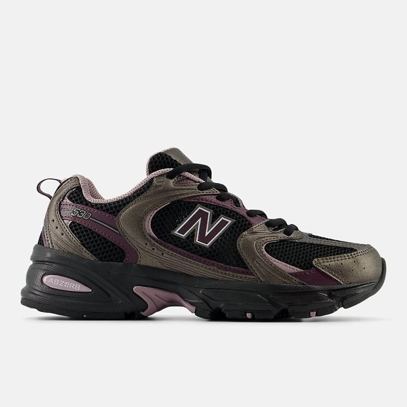 New Balance Men's 530 Shoes Black with Black Metallic and Plum B