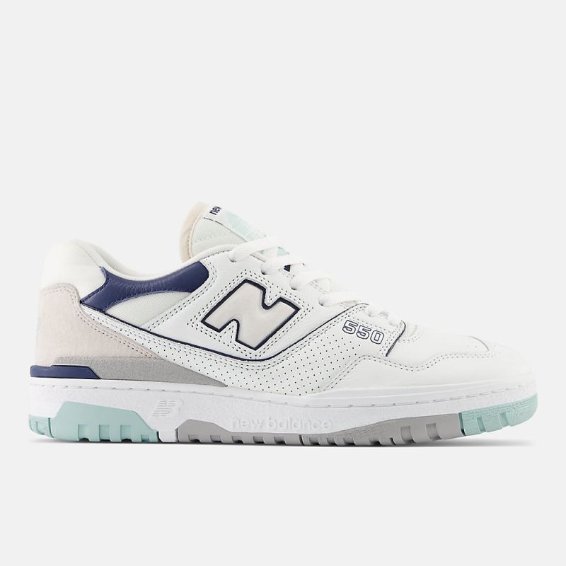 New Balance Women's 550 Shoes White with Winter Fog and NB Navy