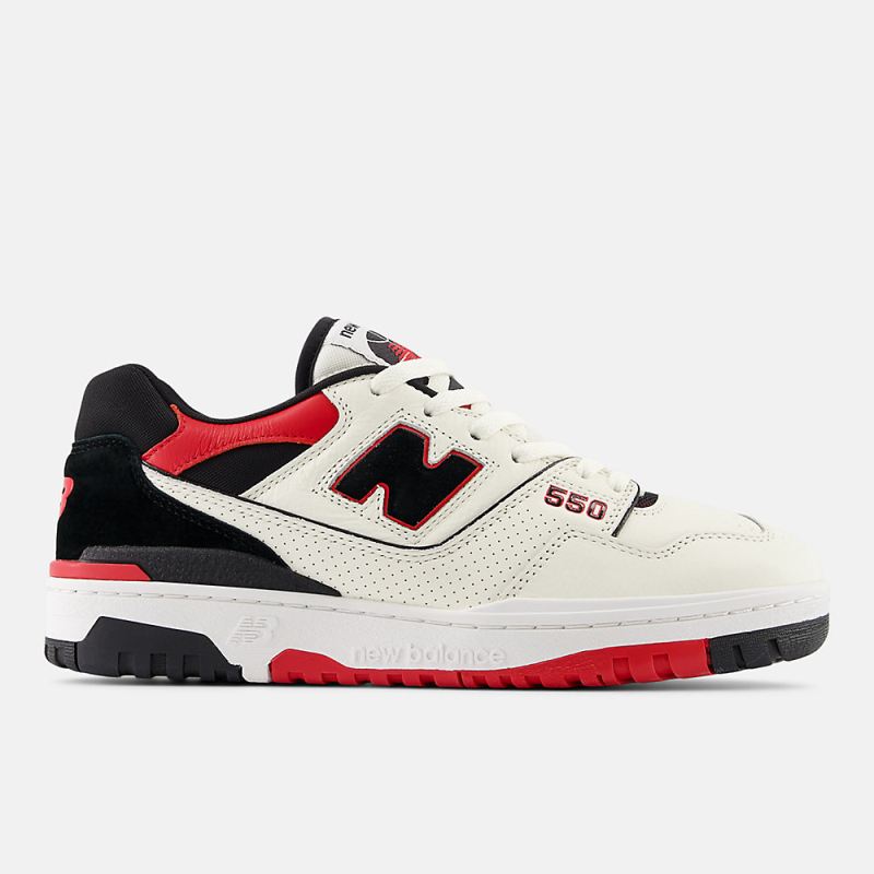 New Balance Men's 550 Shoes Sea Salt with Team Red and Black