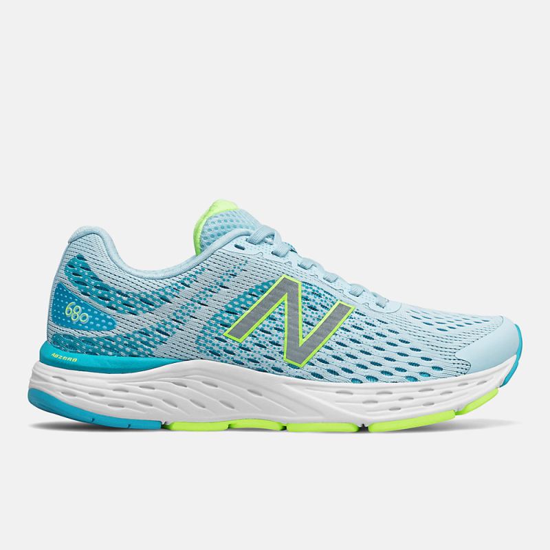 New Balance Women's 680v6 Shoes Grey with Blue and Lemon