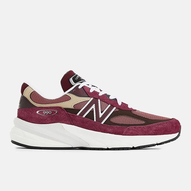 New Balance Women's Made in USA 990v6 Shoes Burgundy with Tan