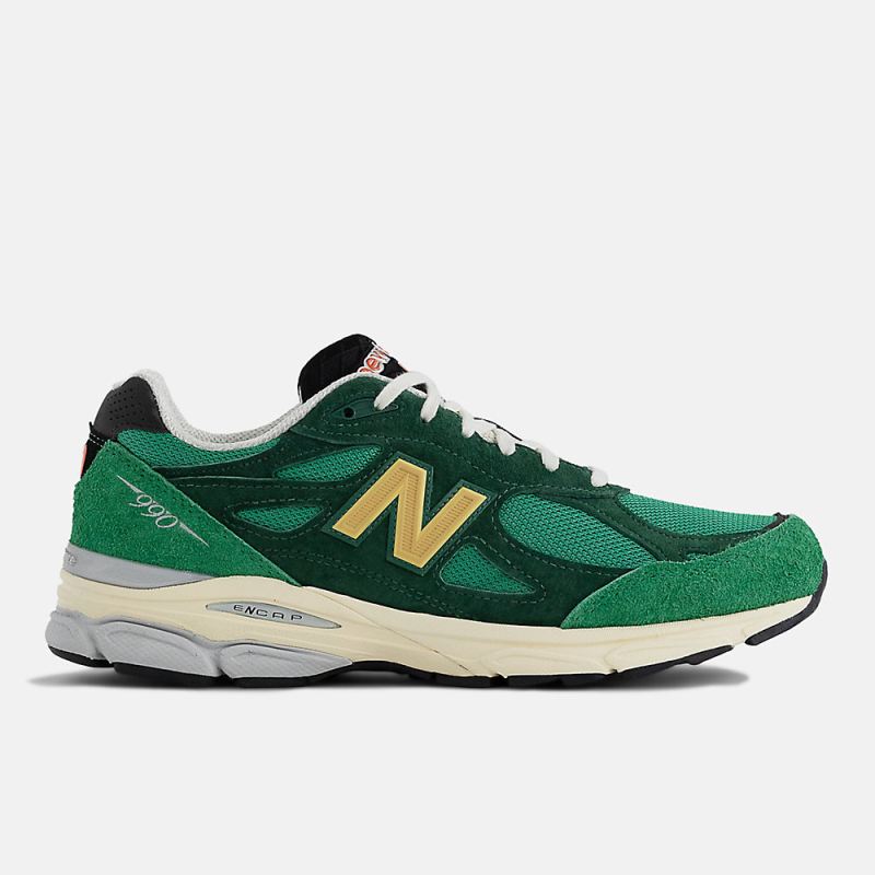 New Balance Men's MADE in USA 990v3 Shoes Green with Gold