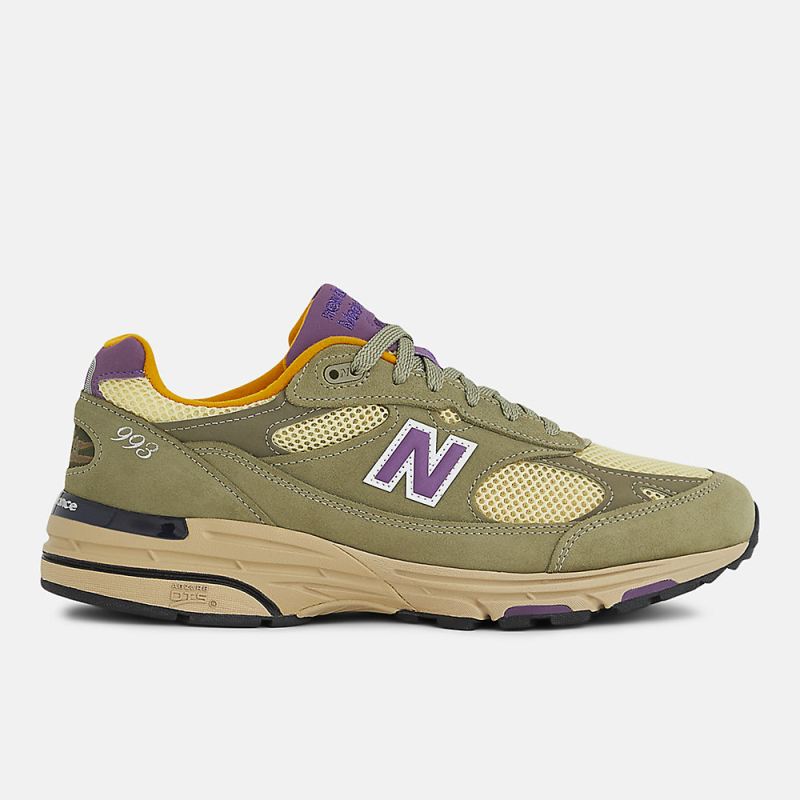 New Balance Men's Made in USA 993 Shoes Olive Leaf with Maize