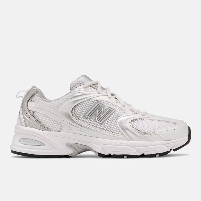 New Balance Women's 530 Shoes NB White with Silver Metallic