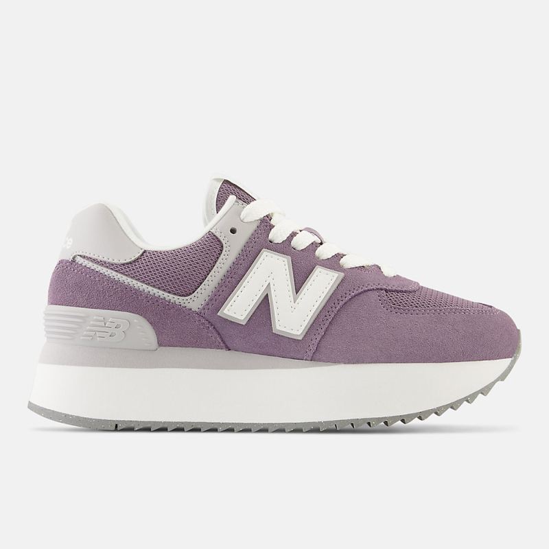 New Balance Women's 574+ Shoes Shadow with Raincloud and White