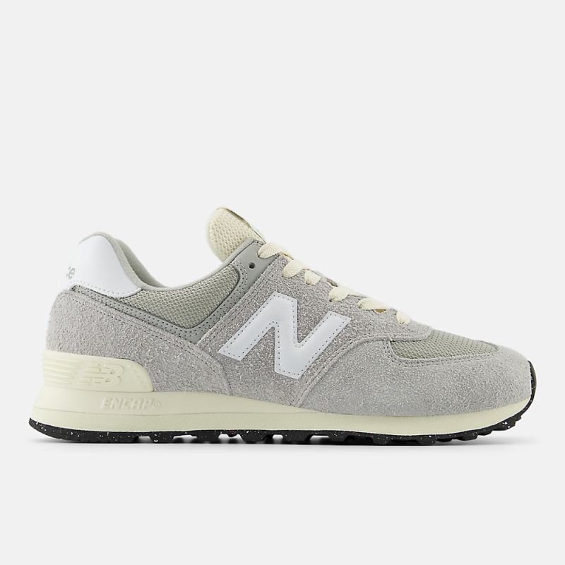 New Balance Men's 574 Shoes Concrete with White and Angora