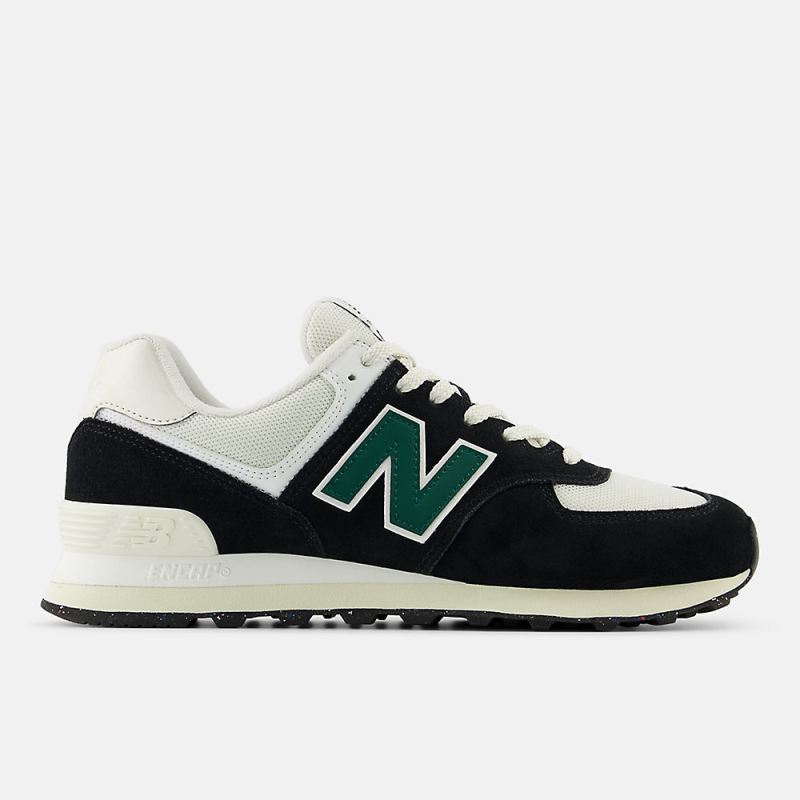 New Balance Women's 574 Shoes Black with White and Marsh Green