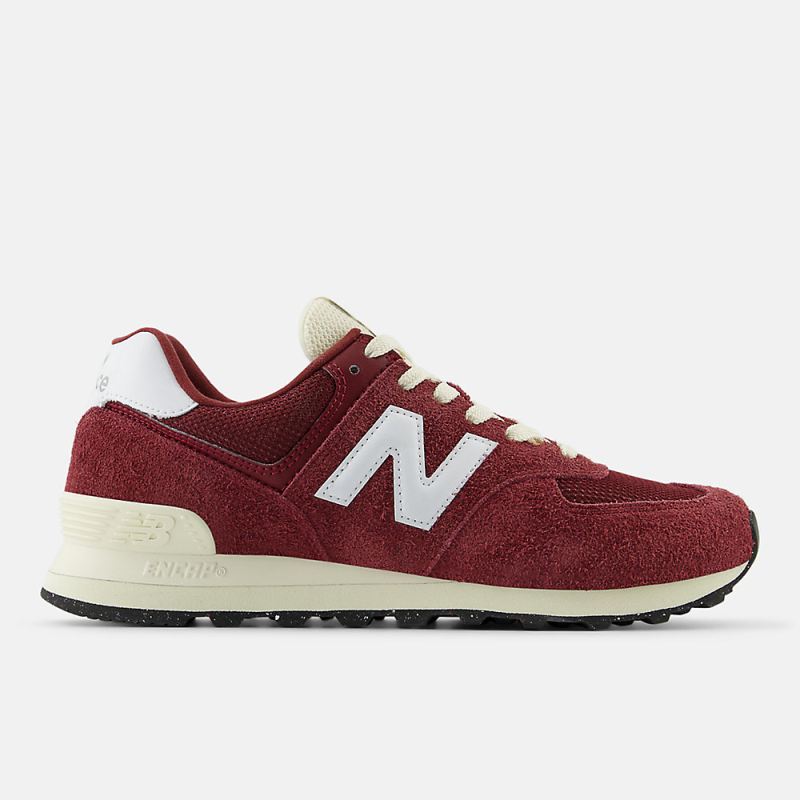 New Balance Men's 574 Shoes Classic Crimson with White and Angor