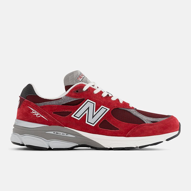 New Balance Men's MADE in USA 990v3 Shoes NB Scarlet with Marble