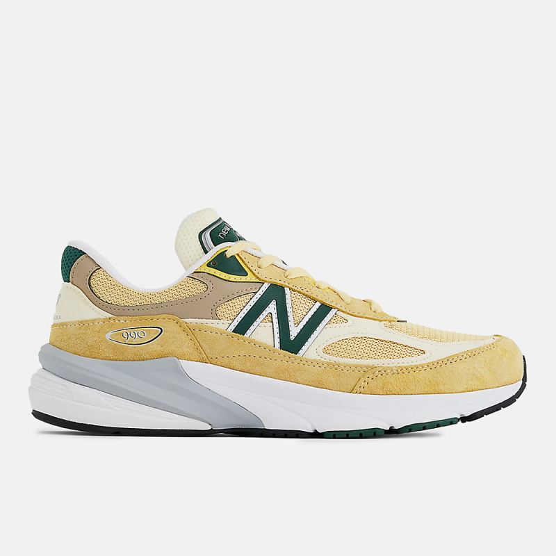 New Balance Women's Made in USA 990v6 Shoes Sulphur with Green