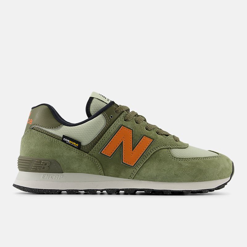 New Balance Women's 574 Shoes Dark Olivine with Infield Clay and