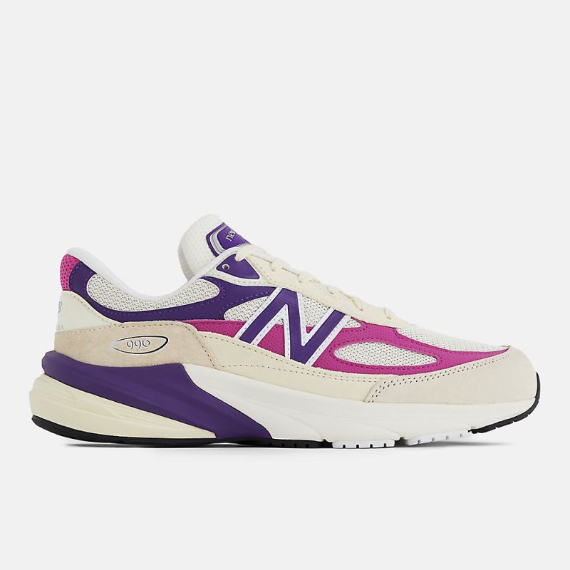 New Balance Men's Made in USA 990v6 Shoes Limestone with Magenta