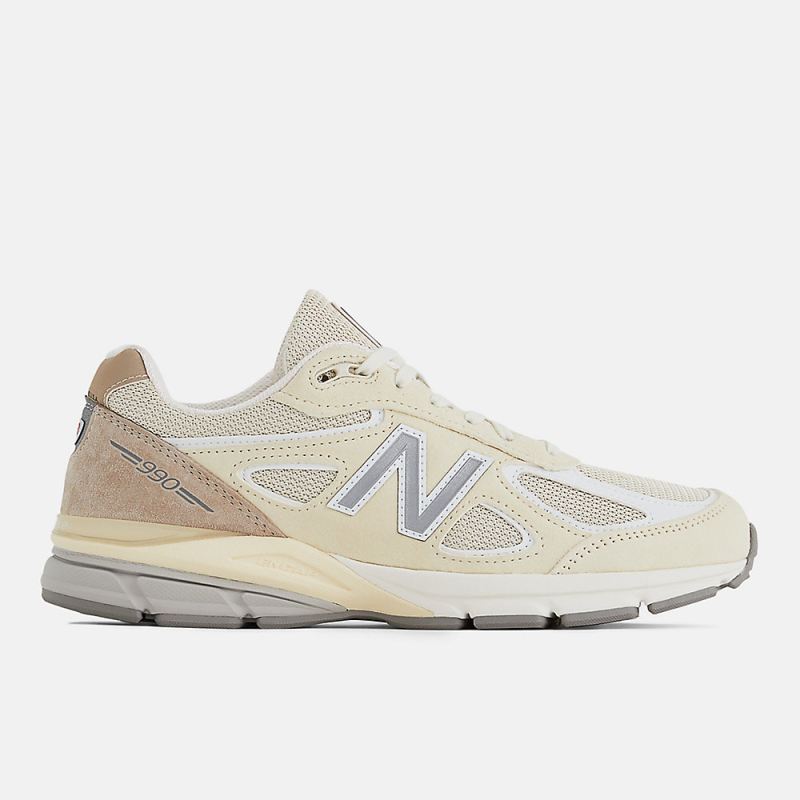 New Balance Men's Made in USA 990v4 Shoes Limestone with White