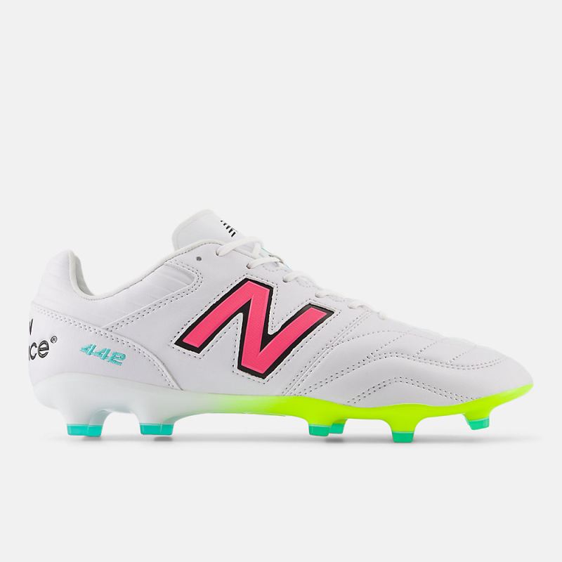 New Balance Men's 442 PRO FG V2 Shoes White with Hi-lite and Neo