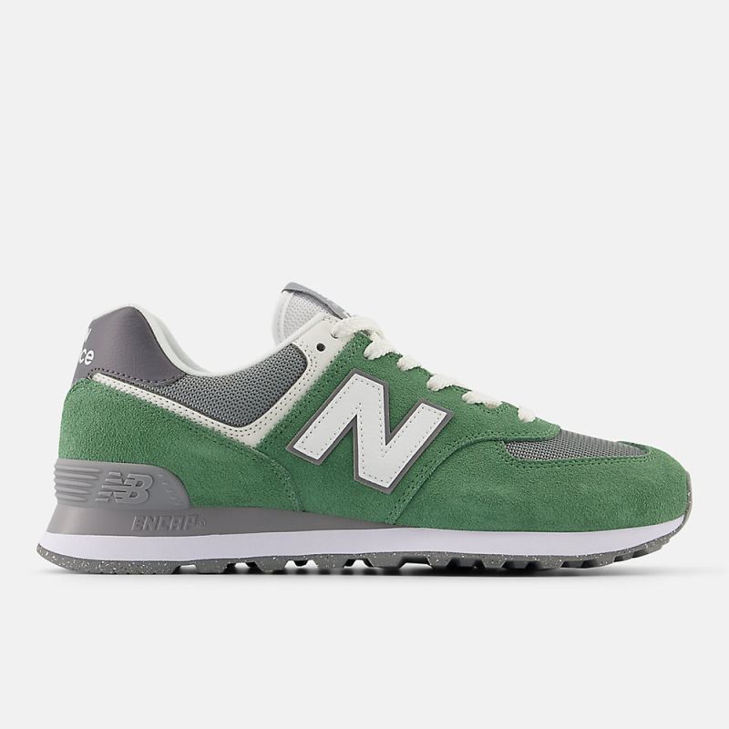 New Balance Men's 574 Shoes Mallard Green with White and Shadow