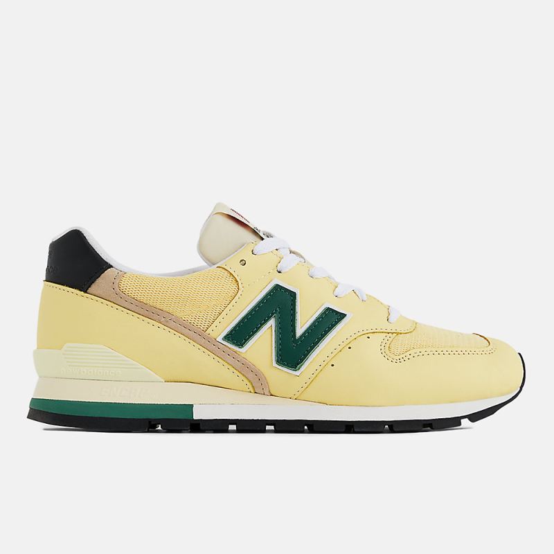 New Balance Women's Made in USA 996 Shoes Sulphur with Forest Gr