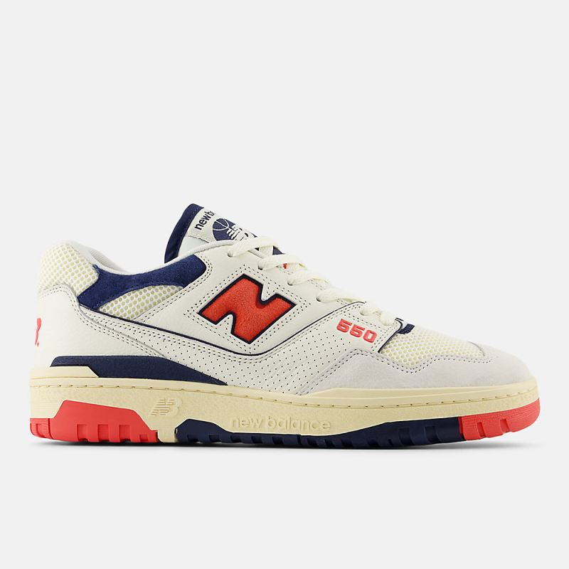 New Balance Men's 550 Shoes Sea Salt with Blast Red