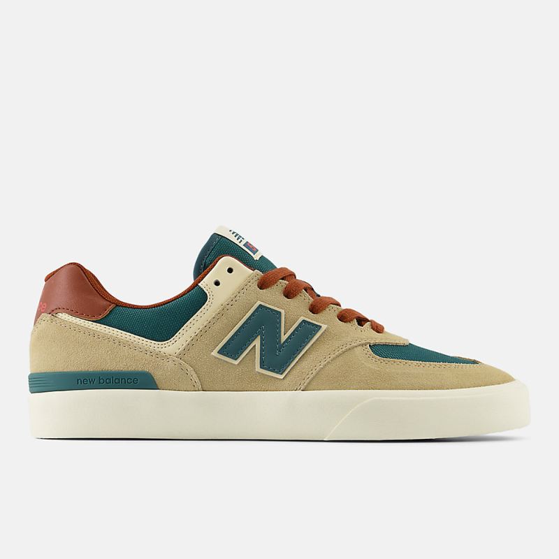 New Balance Women's NB Numeric 574 Vulc Shoes Tan with Forest Gr