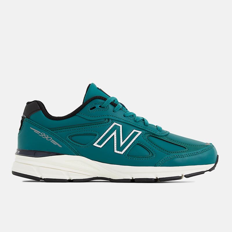 New Balance Men's Made in USA 990v4 Shoes Teal with White