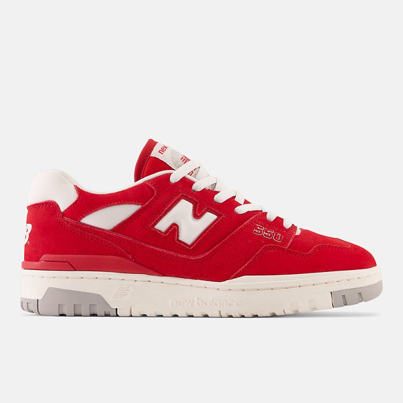 New Balance Men's 550 Shoes Team Red with White and Concrete