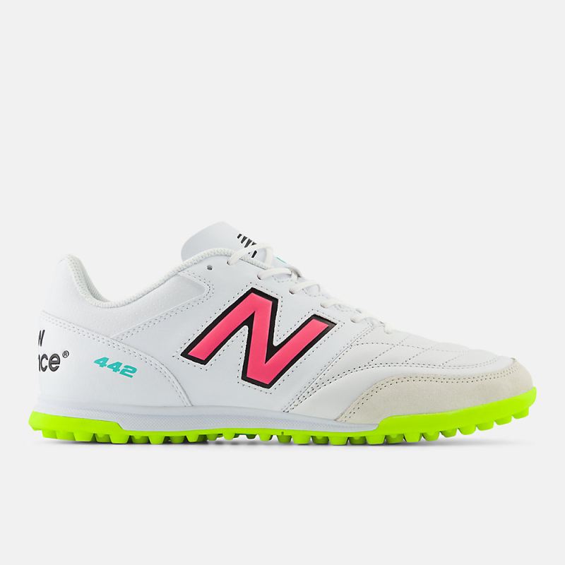 New Balance Men's 442 V2 TEAM TF Shoes White with Hi-lite and Ne