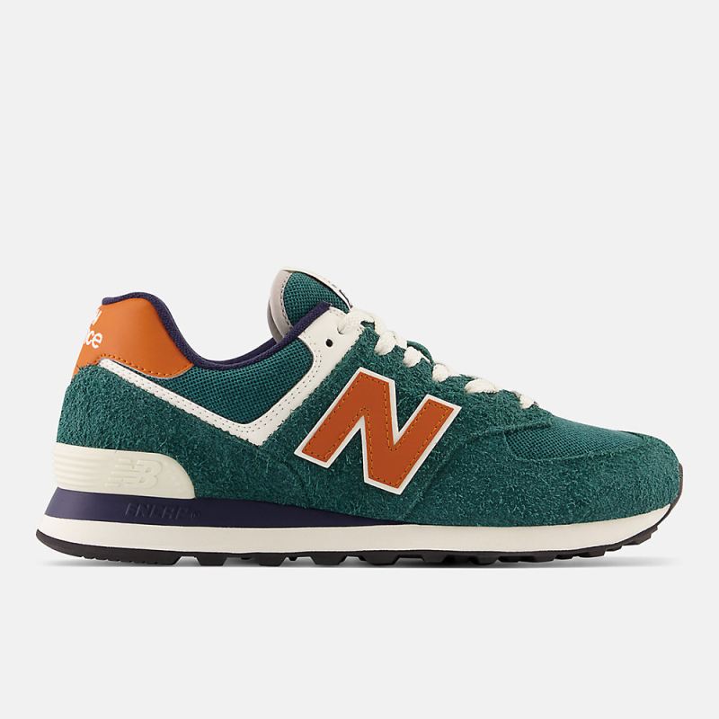 New Balance Men's 574 Shoes Aqua Green with Orange