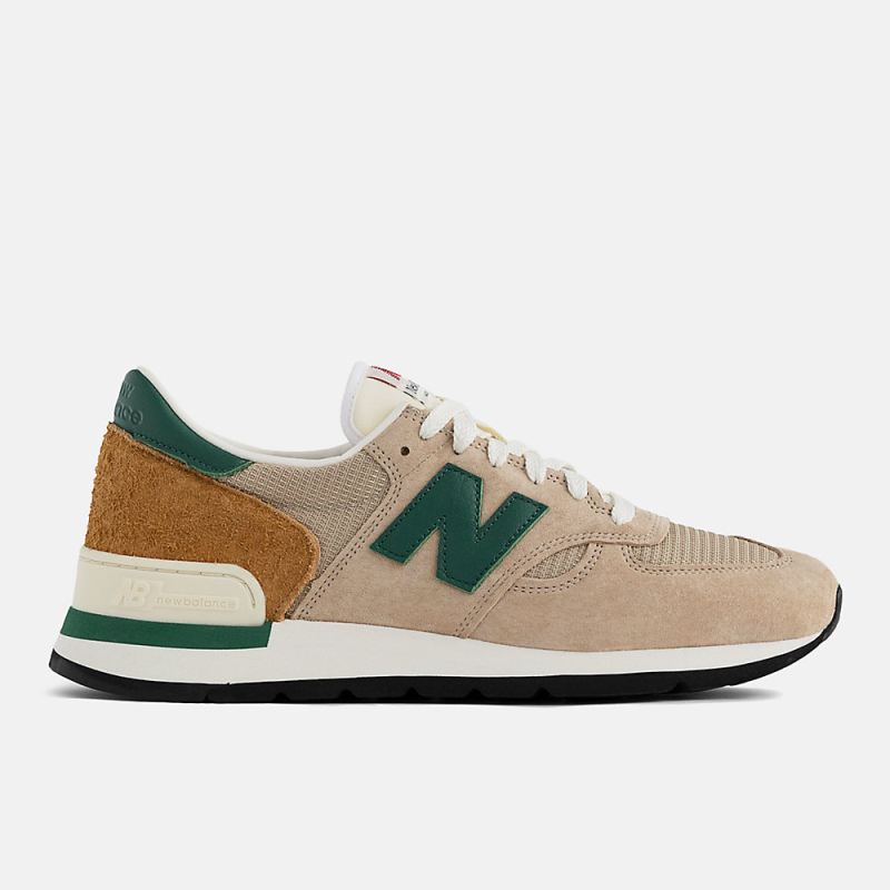 New Balance Men's MADE in USA 990 Shoes Tan with Green