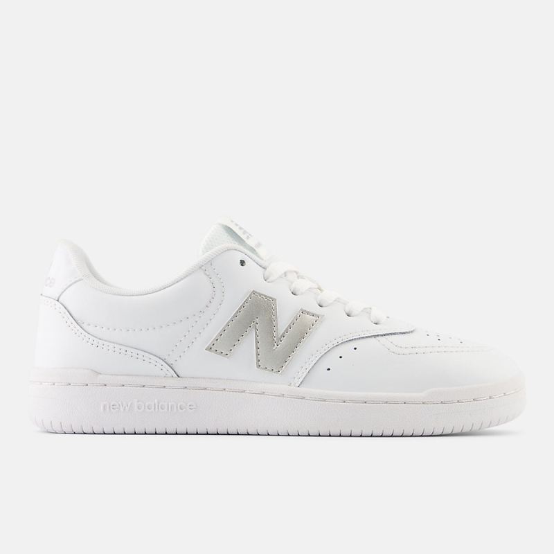 New Balance Women's 80 Shoes White with Metallic Silver