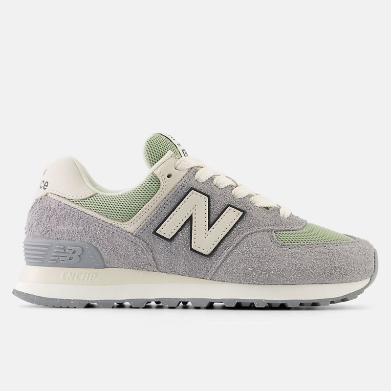 New Balance Women's 574 Shoes Slate Grey with Olivine and Linen