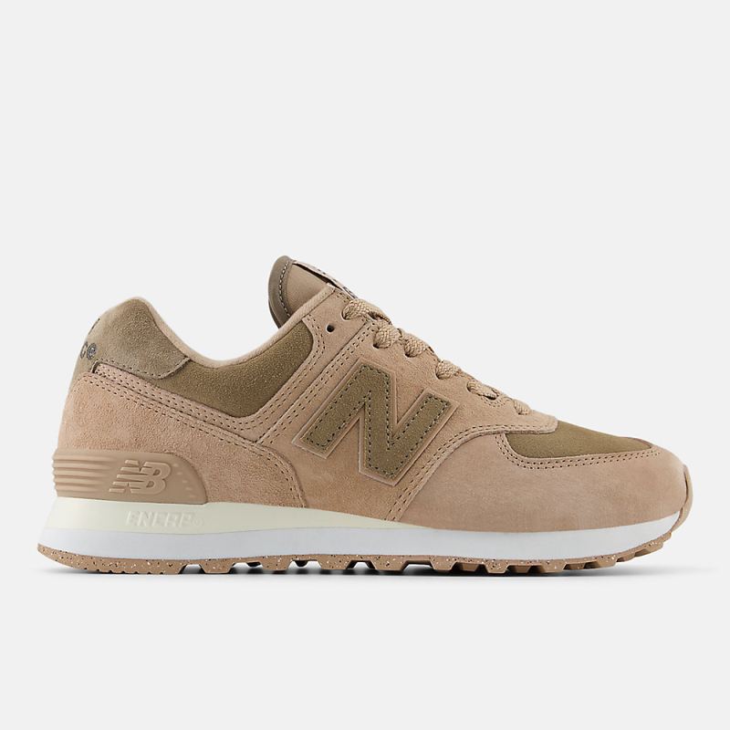 New Balance Women's 574 Shoes Flat Taupe with Mushroom and Sea S