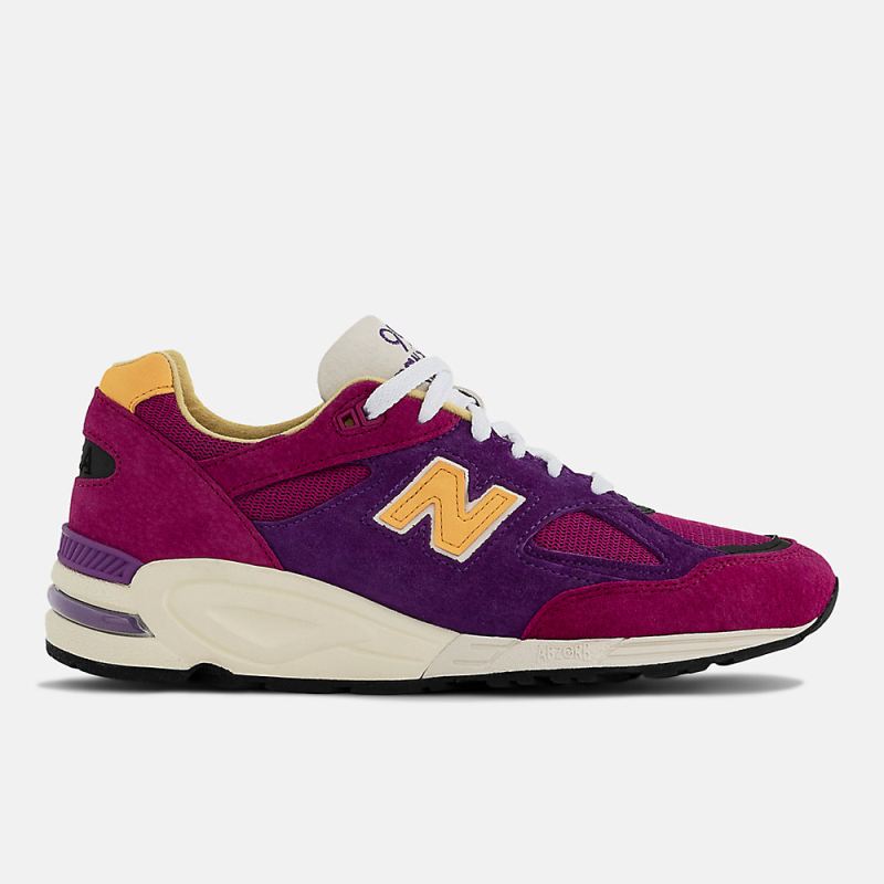 New Balance Men's Made in USA 990v2 Shoes Purple with Yellow