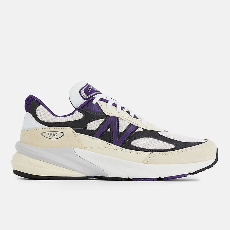 New Balance Men's Made in USA 990v6 Shoes White with Black Plum