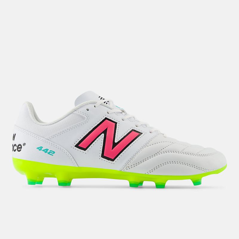 New Balance Men's 442 TEAM FG V2 Shoes White with Hi-lite and Ne