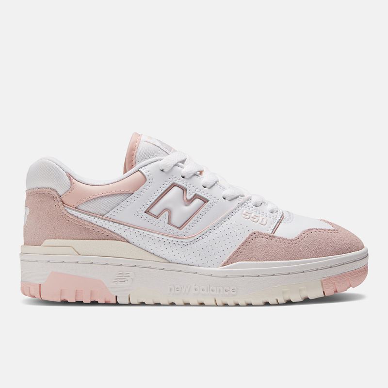 New Balance Women's 550 Shoes White with Pink Sand and Sea Salt